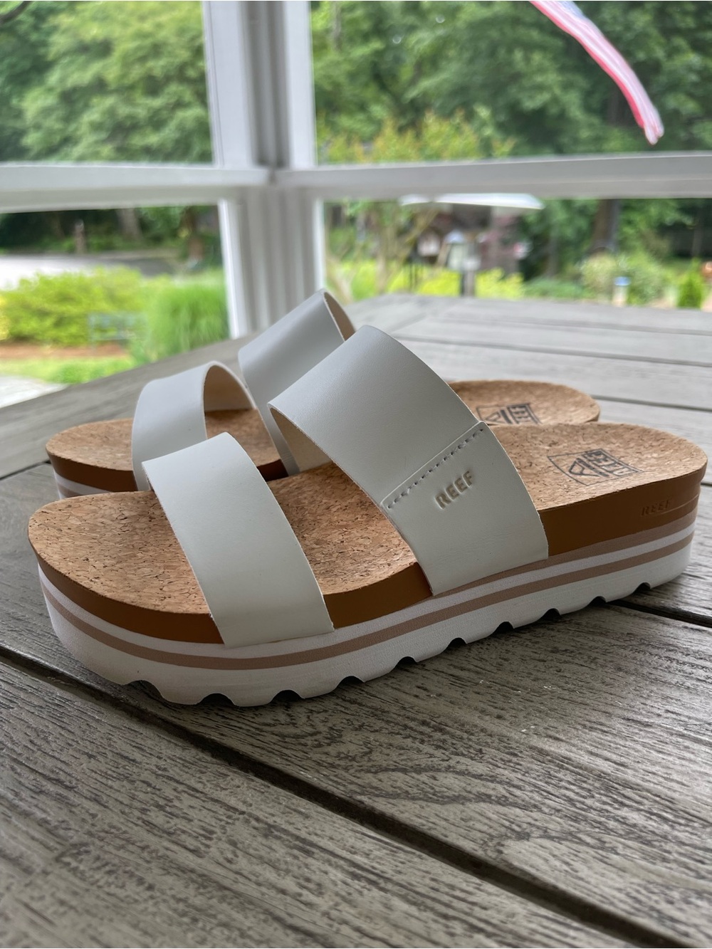 Reef White Cushion Vista High Cork Platform Slide Sandals Womens Size 6
